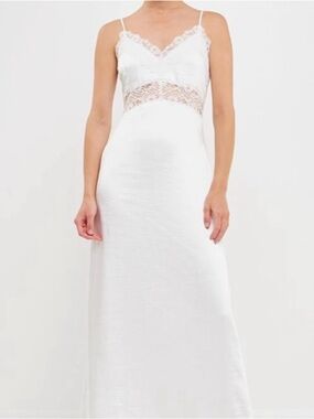 Endless Rose White Lace Trim Satin Gown L NWT